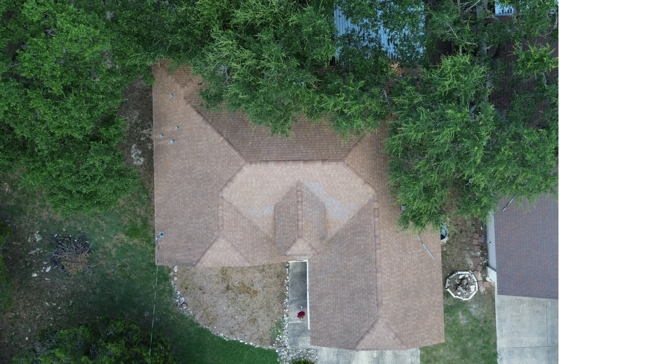 Aerial top-down view of completed roof