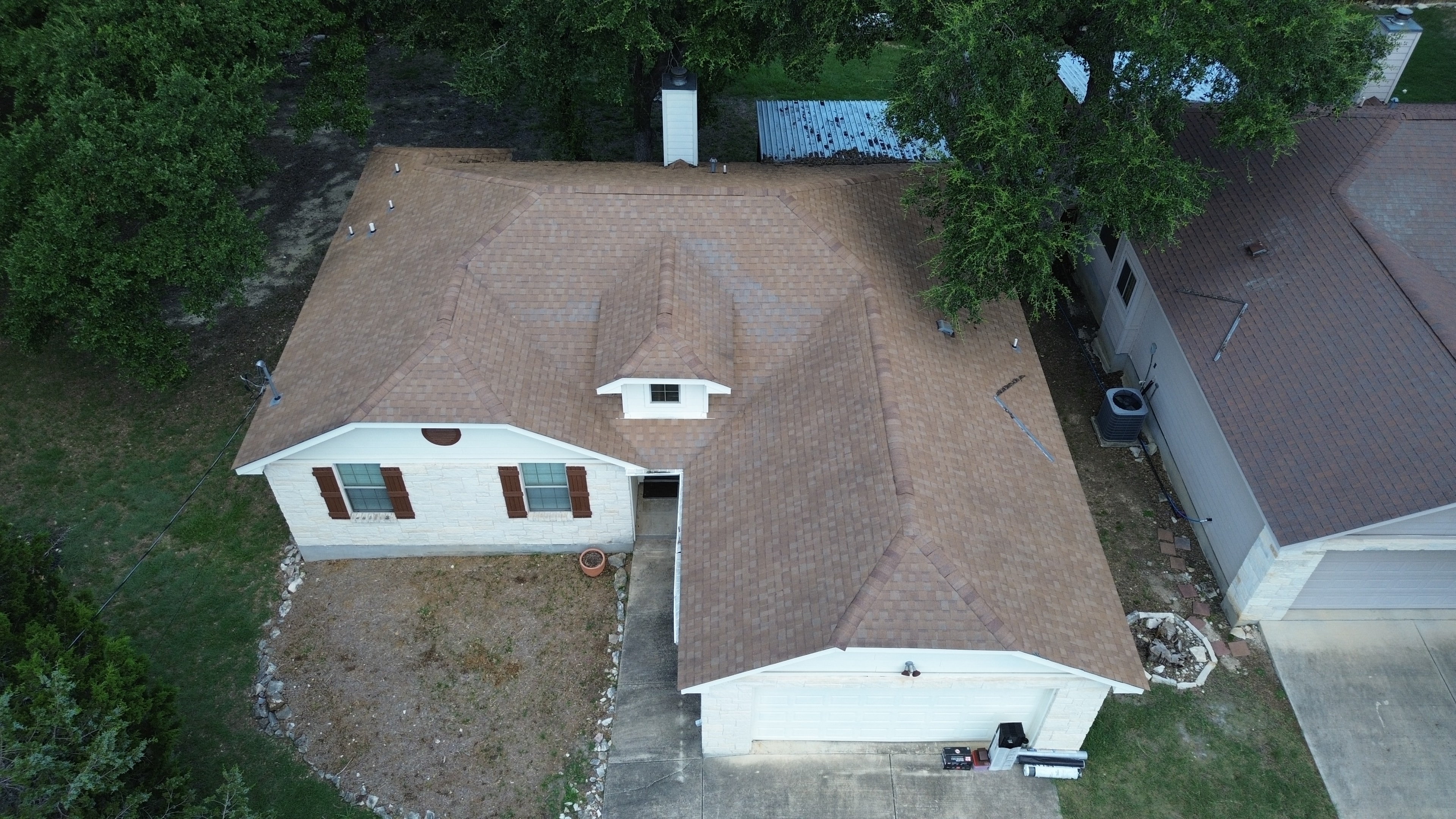 Aerial view residential house roof
